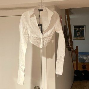 PrettyLittleThing White Collar Long Sleeve Corset- 0